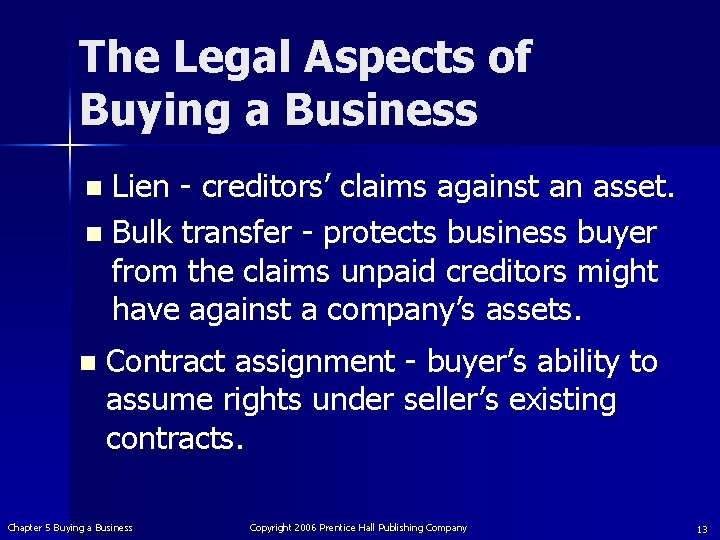 The Legal Aspects of Buying a Business Lien - creditors’ claims against an asset.