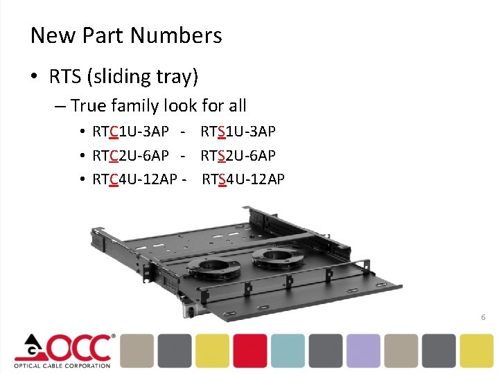 New Part Numbers • RTS (sliding tray) – True family look for all •
