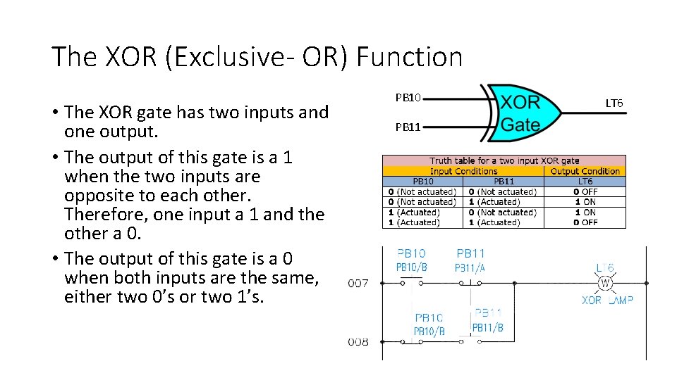 The XOR (Exclusive- OR) Function • The XOR gate has two inputs and one The XOR (Exclusive- OR) Function • The XOR gate has two inputs and one