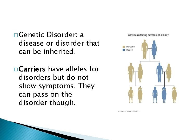 � Genetic Disorder: a disease or disorder that can be inherited. � Carriers have