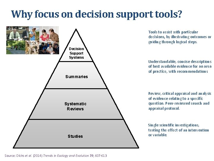 Why focus on decision support tools? Tools to assist with particular decisions, by illustrating