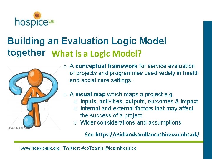 Building an Evaluation Logic Model together What is a Logic Model? o A conceptual