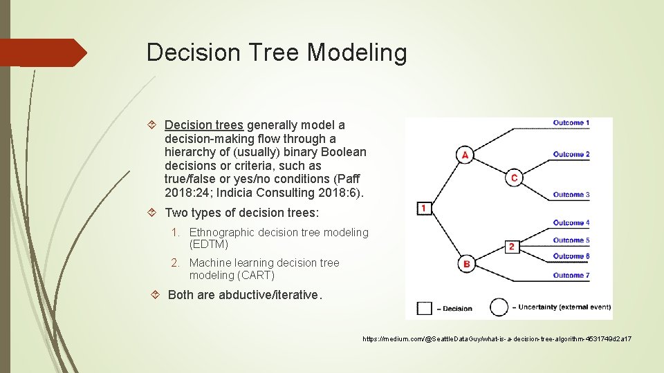 Decision Tree Modeling Decision trees generally model a decision-making flow through a hierarchy of