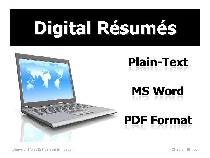 Digital Résumés Copyright © 2012 Pearson Education Chapter 18 - 36 