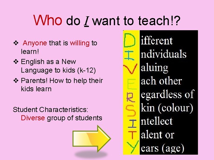 Who do I want to teach!? v Anyone that is willing to learn! v