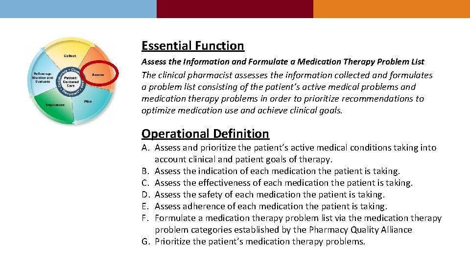 Essential Function Assess the Information and Formulate a Medication Therapy Problem List The clinical