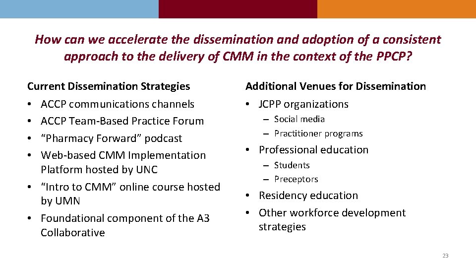 How can we accelerate the dissemination and adoption of a consistent approach to the