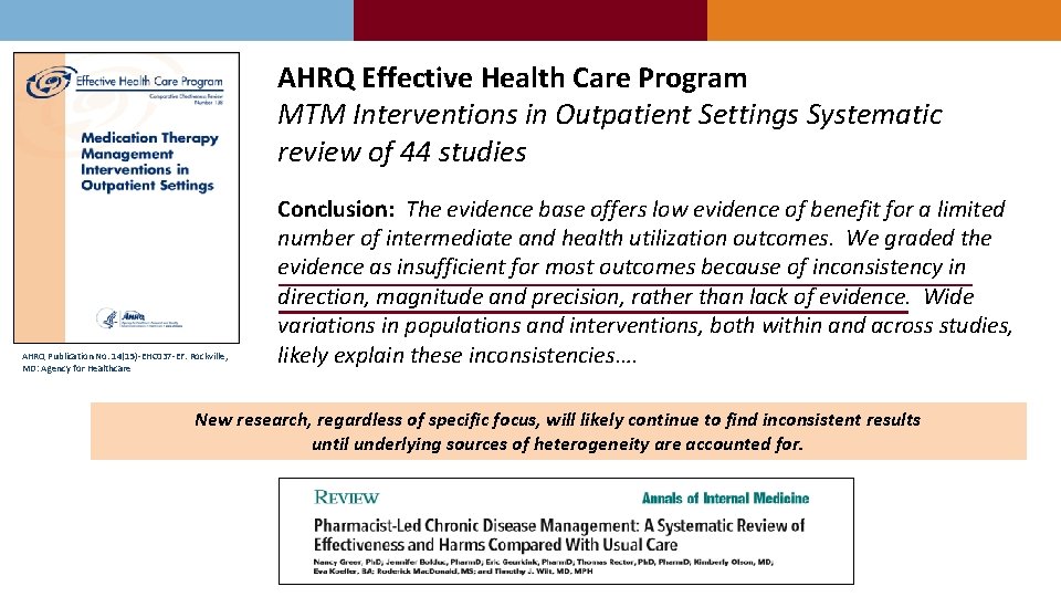 AHRQ Effective Health Care Program MTM Interventions in Outpatient Settings Systematic review of 44