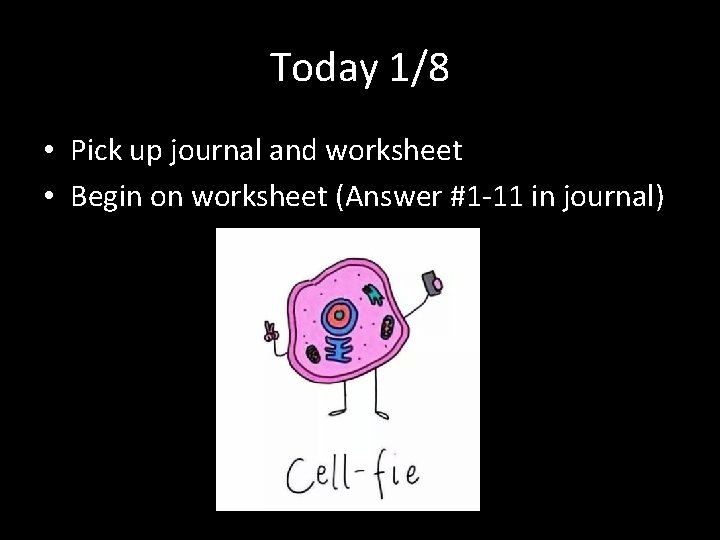 Today 1/8 • Pick up journal and worksheet • Begin on worksheet (Answer #1