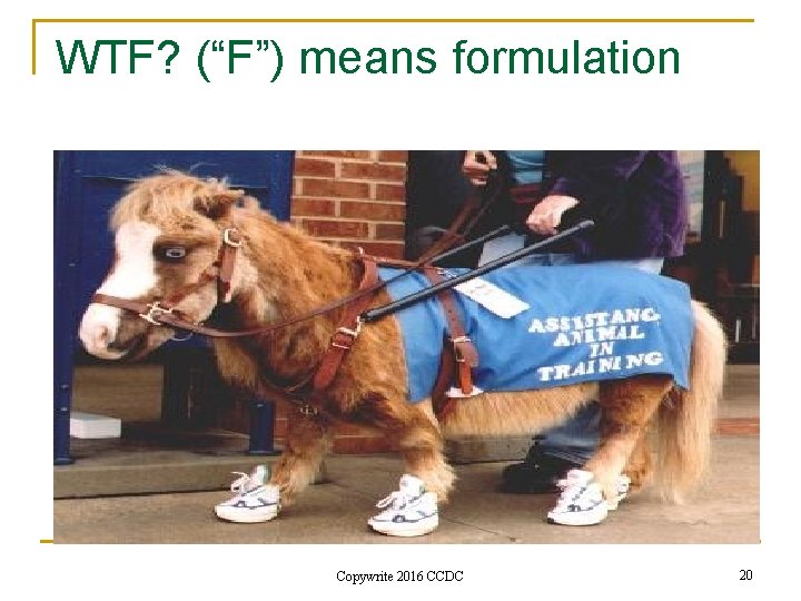 WTF? (“F”) means formulation Copywrite 2016 CCDC 20 