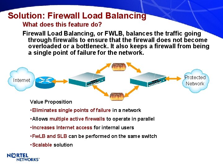 Solution: Firewall Load Balancing What does this feature do? Firewall Load Balancing, or FWLB,