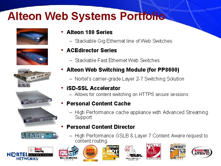 Alteon Web Systems Portfolio • Alteon 180 Series – Stackable Gig Ethernet line of