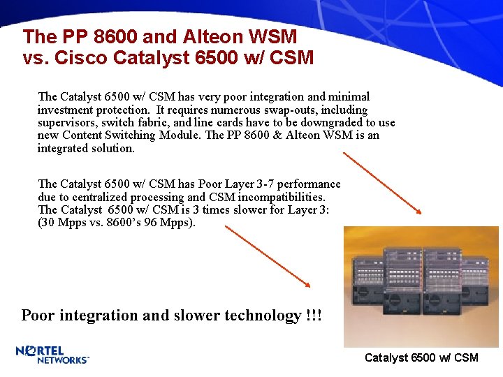 The PP 8600 and Alteon WSM vs. Cisco Catalyst 6500 w/ CSM The Catalyst