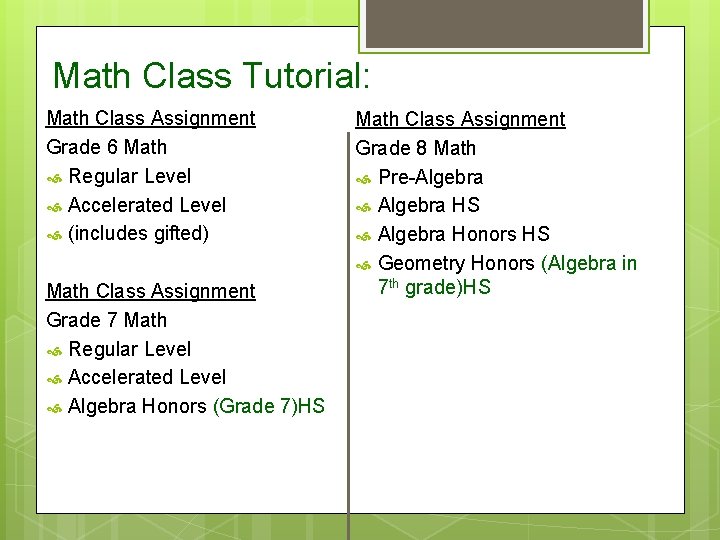 Math Class Tutorial: Math Class Assignment Grade 6 Math Regular Level Accelerated Level (includes