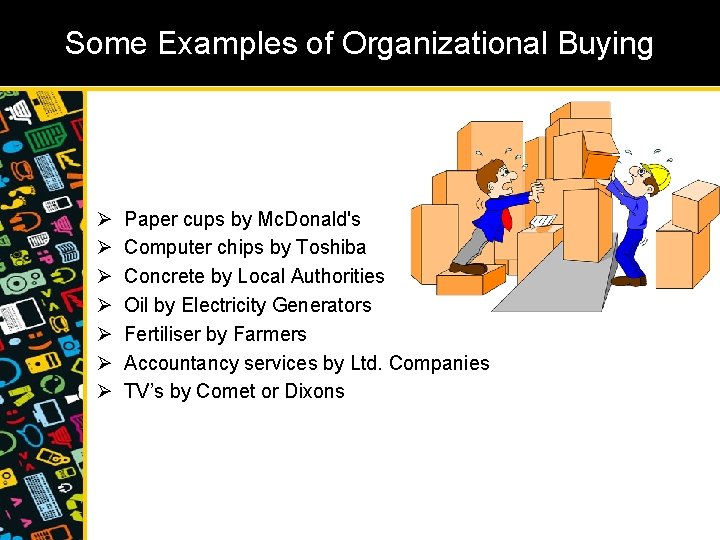 Some Examples of Organizational Buying Ø Ø Ø Ø Paper cups by Mc. Donald's