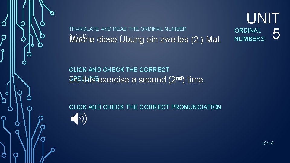 TRANSLATE AND READ THE ORDINAL NUMBER ALOUD : Mache diese Übung ein zweites (2.