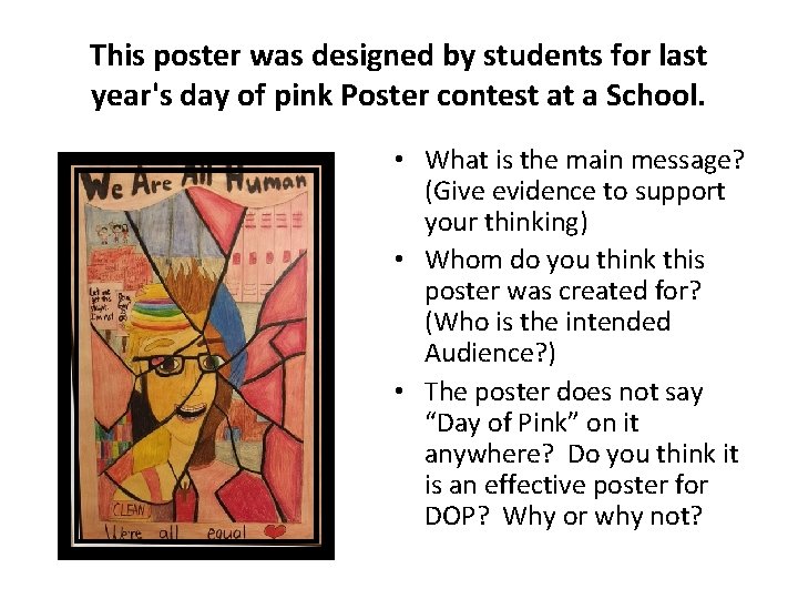 This poster was designed by students for last year's day of pink Poster contest