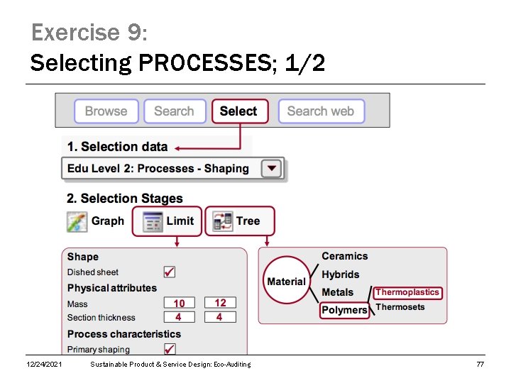 Exercise 9: Selecting PROCESSES; 1/2 12/24/2021 Sustainable Product & Service Design: Eco-Auditing 77 