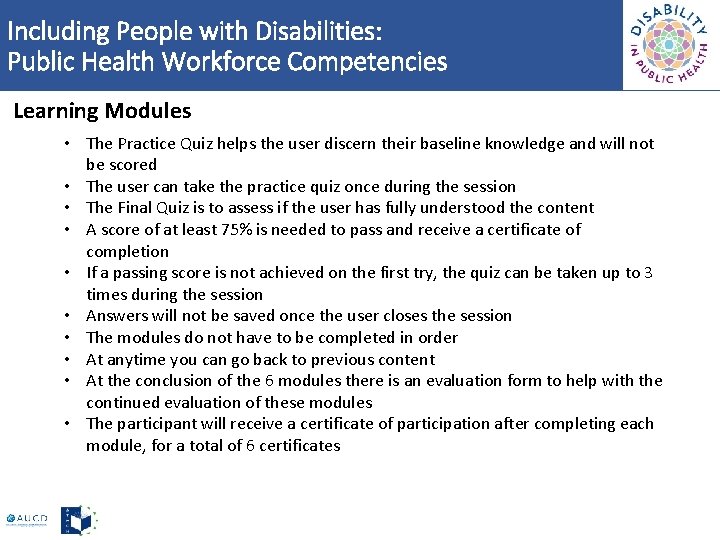 Including People with Disabilities: Public Health Workforce Competencies Learning Modules • The Practice Quiz