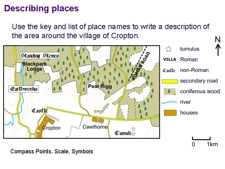 Describing places Use the key and list of place names to write a description Describing places Use the key and list of place names to write a description