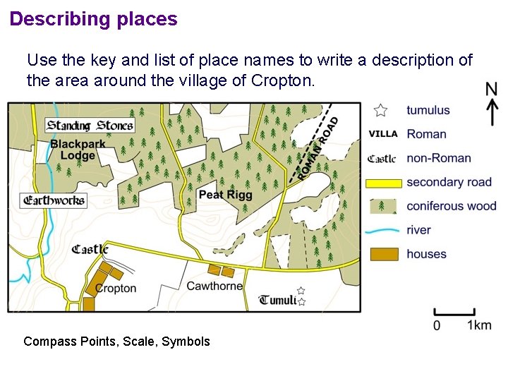 Describing places Use the key and list of place names to write a description