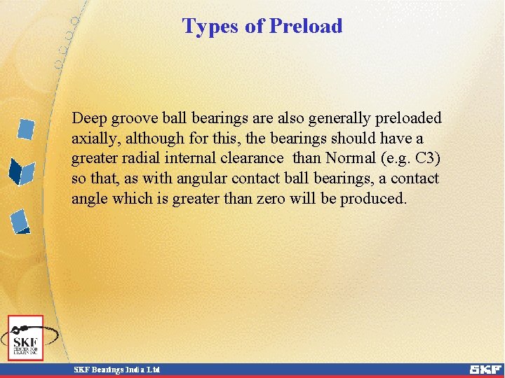 Types of Preload Deep groove ball bearings are also generally preloaded axially, although for