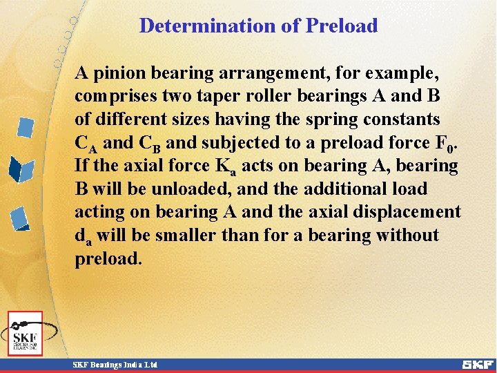 Determination of Preload A pinion bearing arrangement, for example, comprises two taper roller bearings