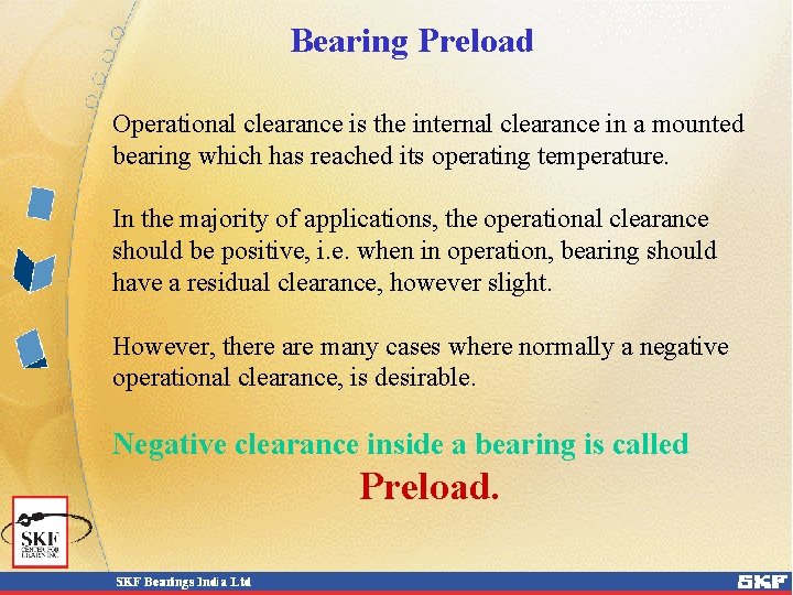 Bearing Preload Operational clearance is the internal clearance in a mounted bearing which has Bearing Preload Operational clearance is the internal clearance in a mounted bearing which has