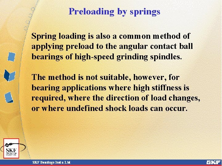 Preloading by springs Spring loading is also a common method of applying preload to Preloading by springs Spring loading is also a common method of applying preload to