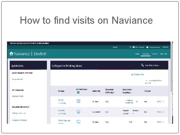 How to find visits on Naviance 