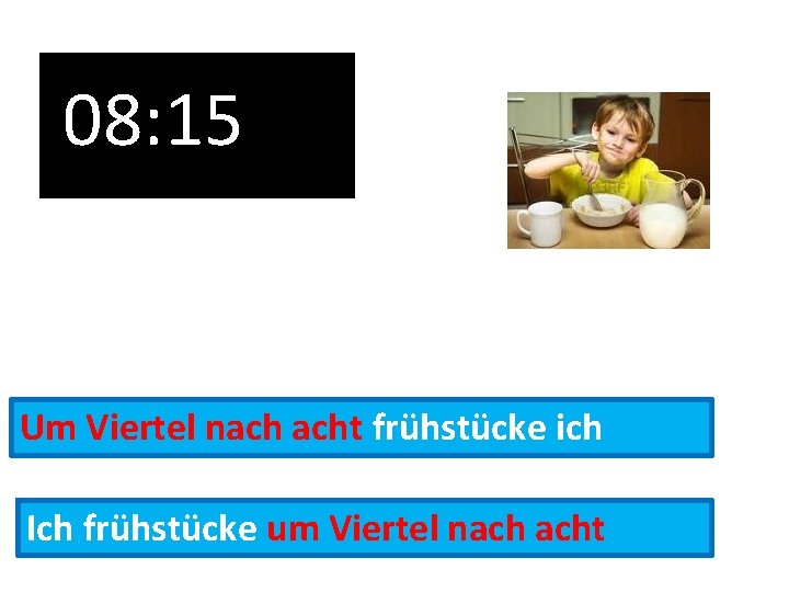 08: 15 Um Viertel nach acht frühstücke ich Ich frühstücke um Viertel nach acht