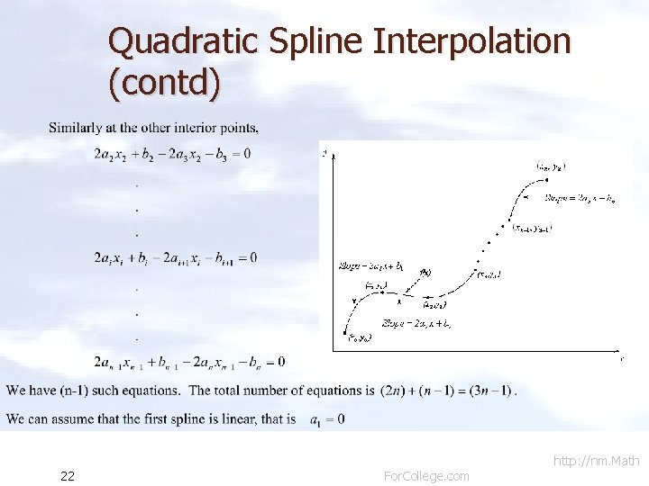 Quadratic Spline Interpolation (contd) 22 For. College. com http: //nm. Math 
