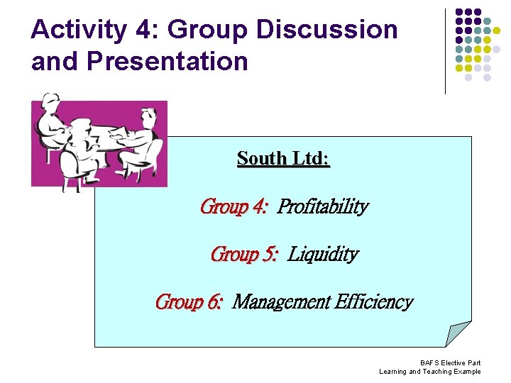 Activity 4: Group Discussion and Presentation South Ltd: Group 4: Profitability Group 5: Liquidity