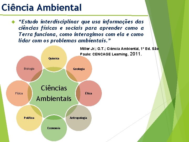 Ciência Ambiental “Estudo interdisciplinar que usa informações das ciências físicas e sociais para aprender