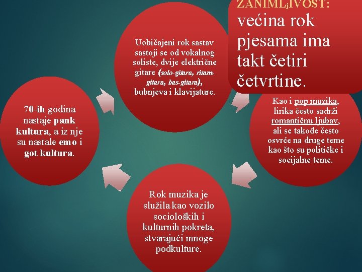 ZANIMLj. IVOST: Uobičajeni rok sastav sastoji se od vokalnog soliste, dvije električne gitare (solo-gitara,