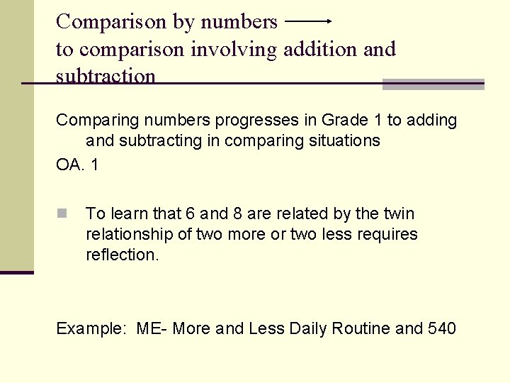 Comparison by numbers to comparison involving addition and subtraction Comparing numbers progresses in Grade