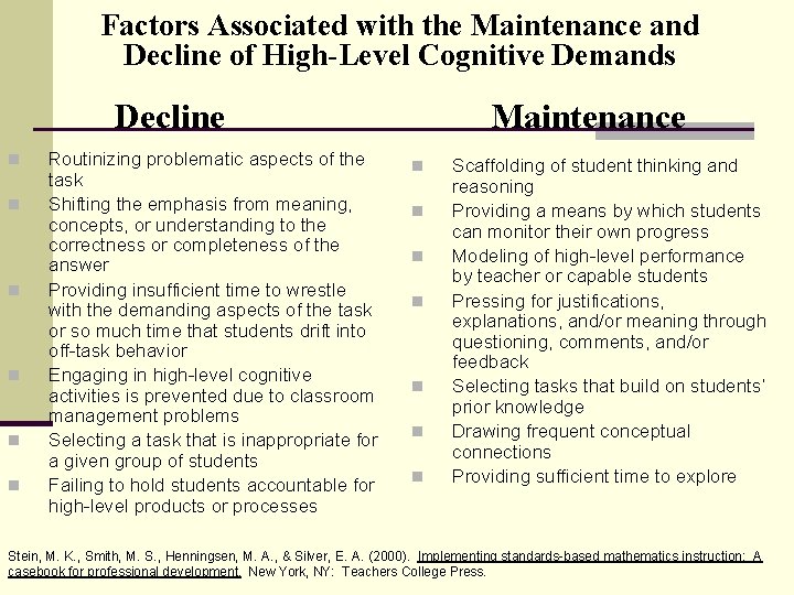 Factors Associated with the Maintenance and Decline of High-Level Cognitive Demands Decline n n