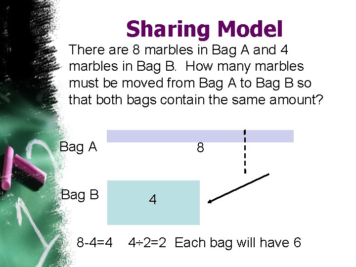 Sharing Model There are 8 marbles in Bag A and 4 marbles in Bag