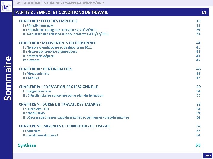 RAPPORT DE BRANCHE des Laboratoires d’Analyses de Biologie Médicale PARTIE 2 : EMPLOI ET