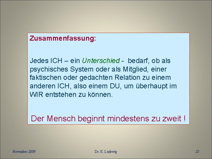 Zusammenfassung: Jedes ICH – ein Unterschied - bedarf, ob als psychisches System oder als