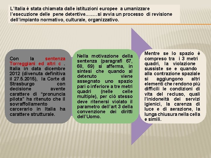 L’Italia è stata chiamata dalle istituzioni europee a umanizzare l’esecuzione delle pene detentive…. ….