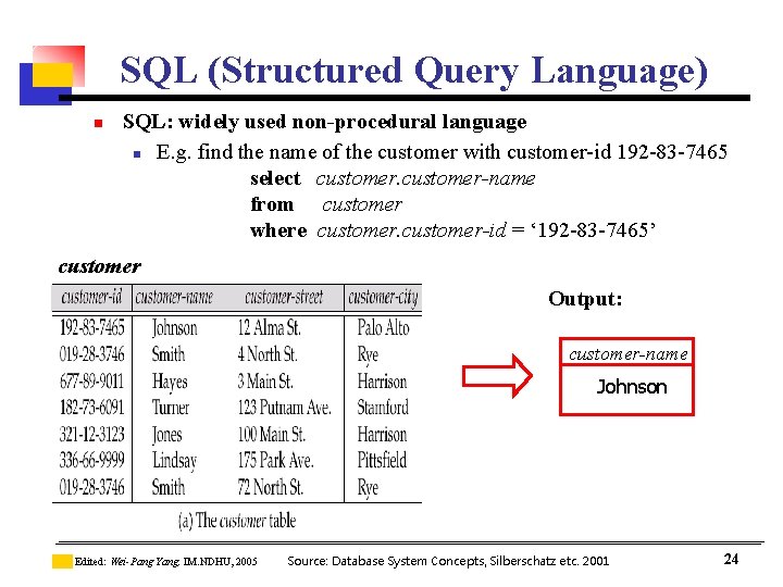 SQL (Structured Query Language) n SQL: widely used non-procedural language n E. g. find
