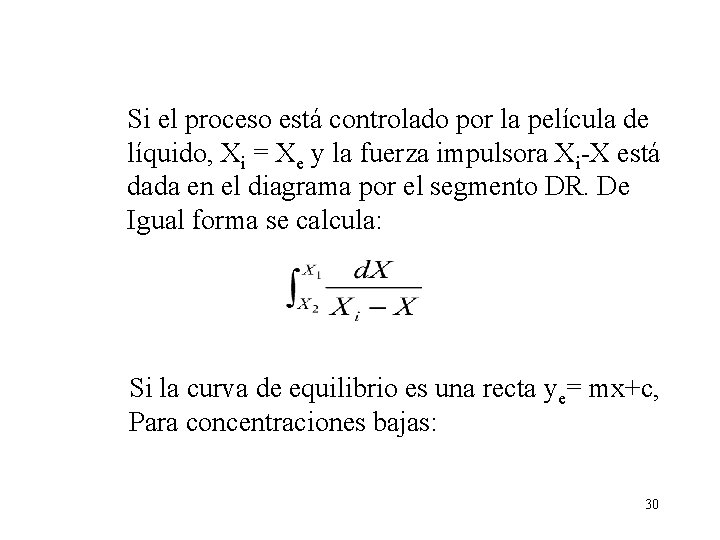 Si el proceso está controlado por la película de líquido, Xi = Xe y