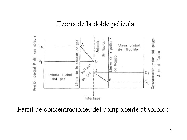 Teoría de la doble película Perfil de concentraciones del componente absorbido 6 