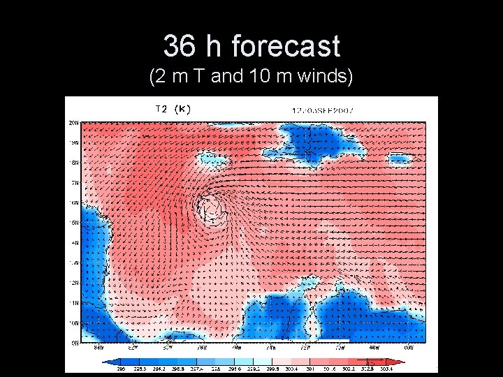 36 h forecast (2 m T and 10 m winds) 36 h forecast (2 m T and 10 m winds)