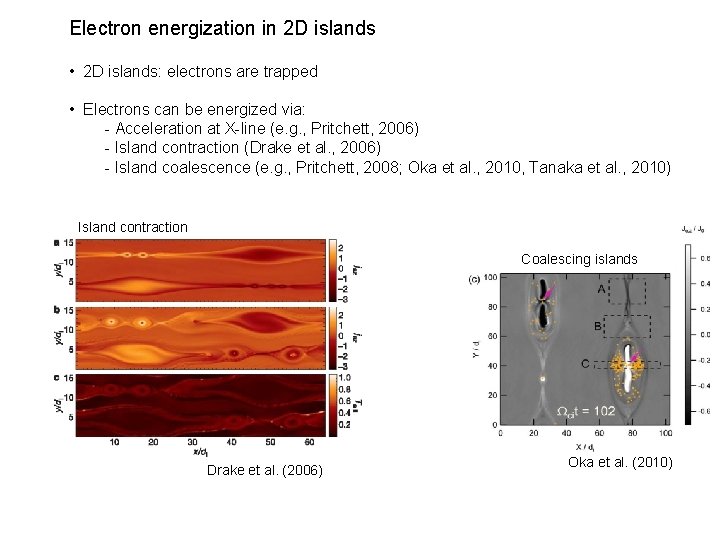 Electron energization in 2 D islands • 2 D islands: electrons are trapped •
