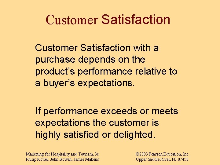 Customer Satisfaction with a purchase depends on the product’s performance relative to a buyer’s