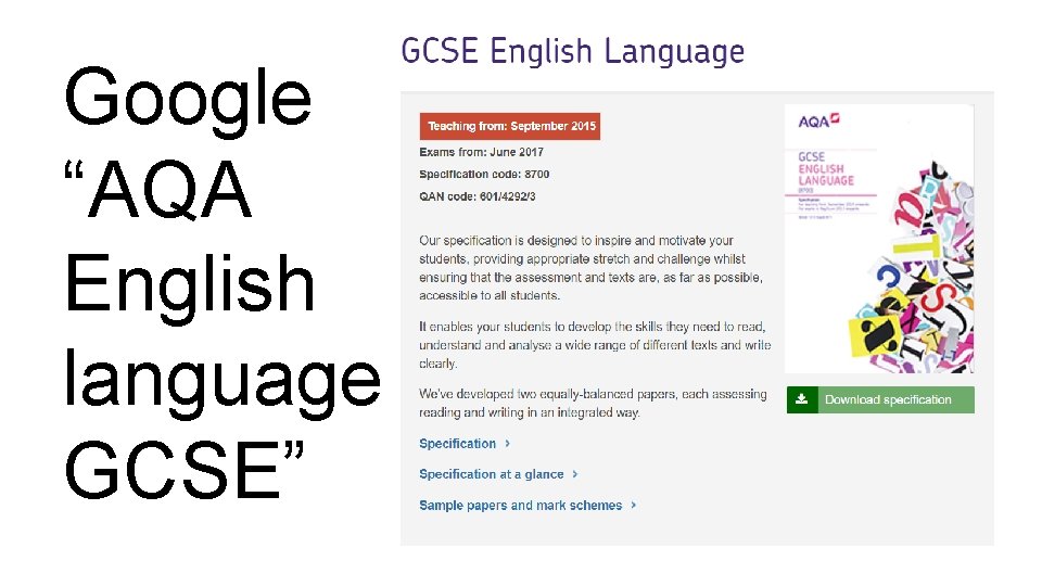 Google “AQA English language GCSE” 