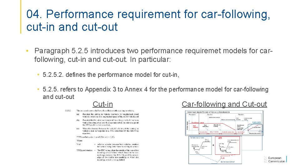 04. Performance requirement for car-following, cut-in and cut-out • Paragraph 5. 2. 5 introduces
