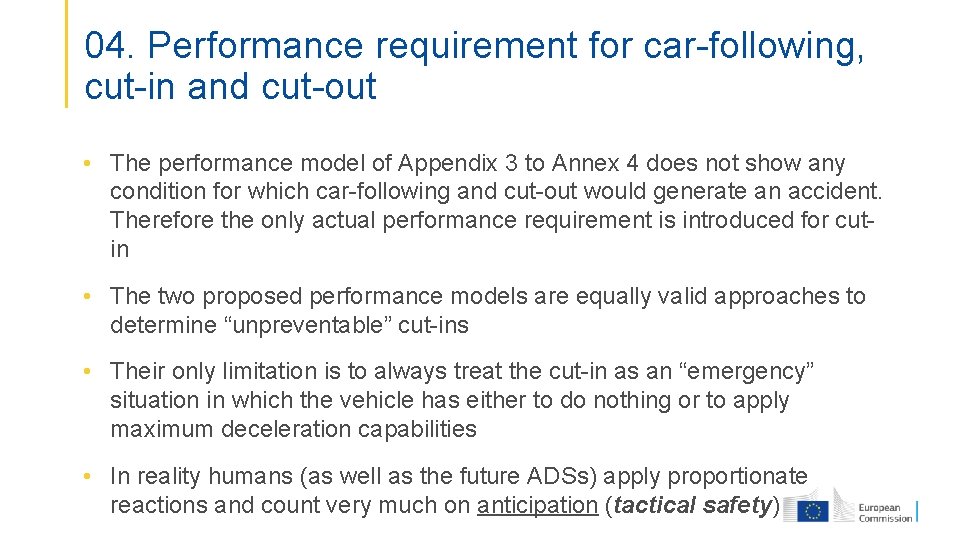 04. Performance requirement for car-following, cut-in and cut-out • The performance model of Appendix